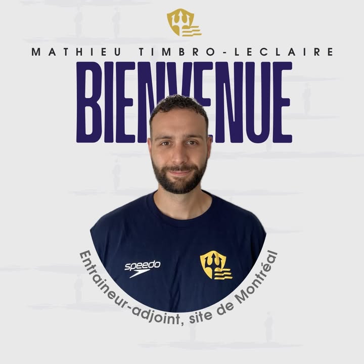 Coach Mathieu Timbro-Leclaire, ancien nageur de Pointe-Claire fait un retour à Montréal…